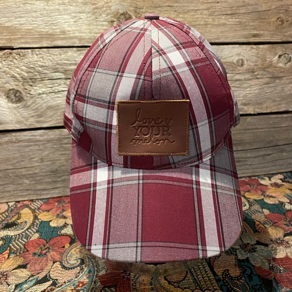 NWOT Awesome LOVE YOUR MELON Adjustable Plaid Cap - Made in USA, OSFM - Picture 1 of 9